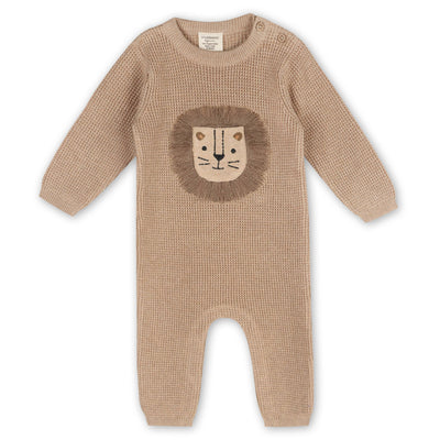 ORGANIC Lion Applique Chunky Sweater Knit Baby Jumpsuit