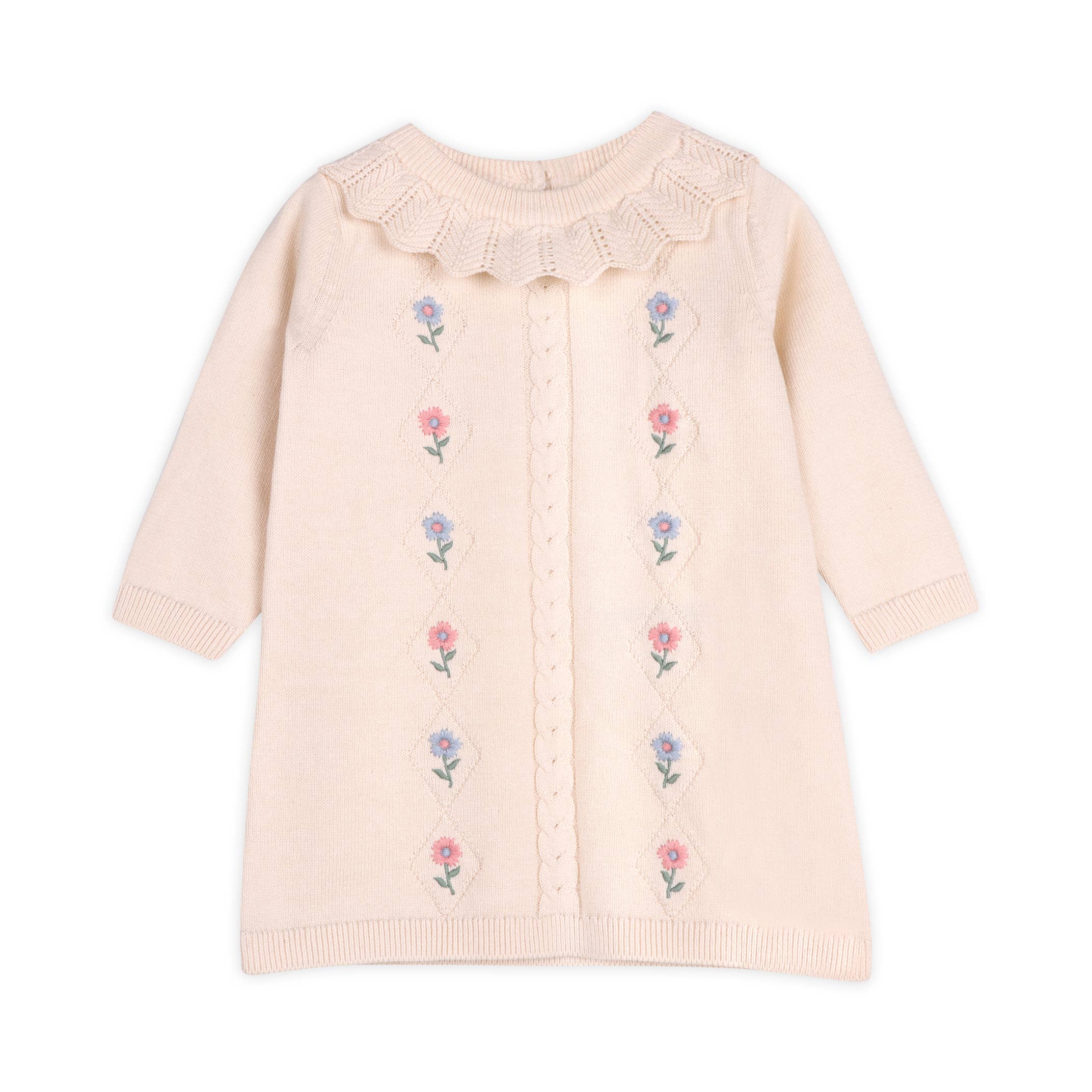 Emma Floral Embroidered Knit Baby Ruffle Dress (Organic)