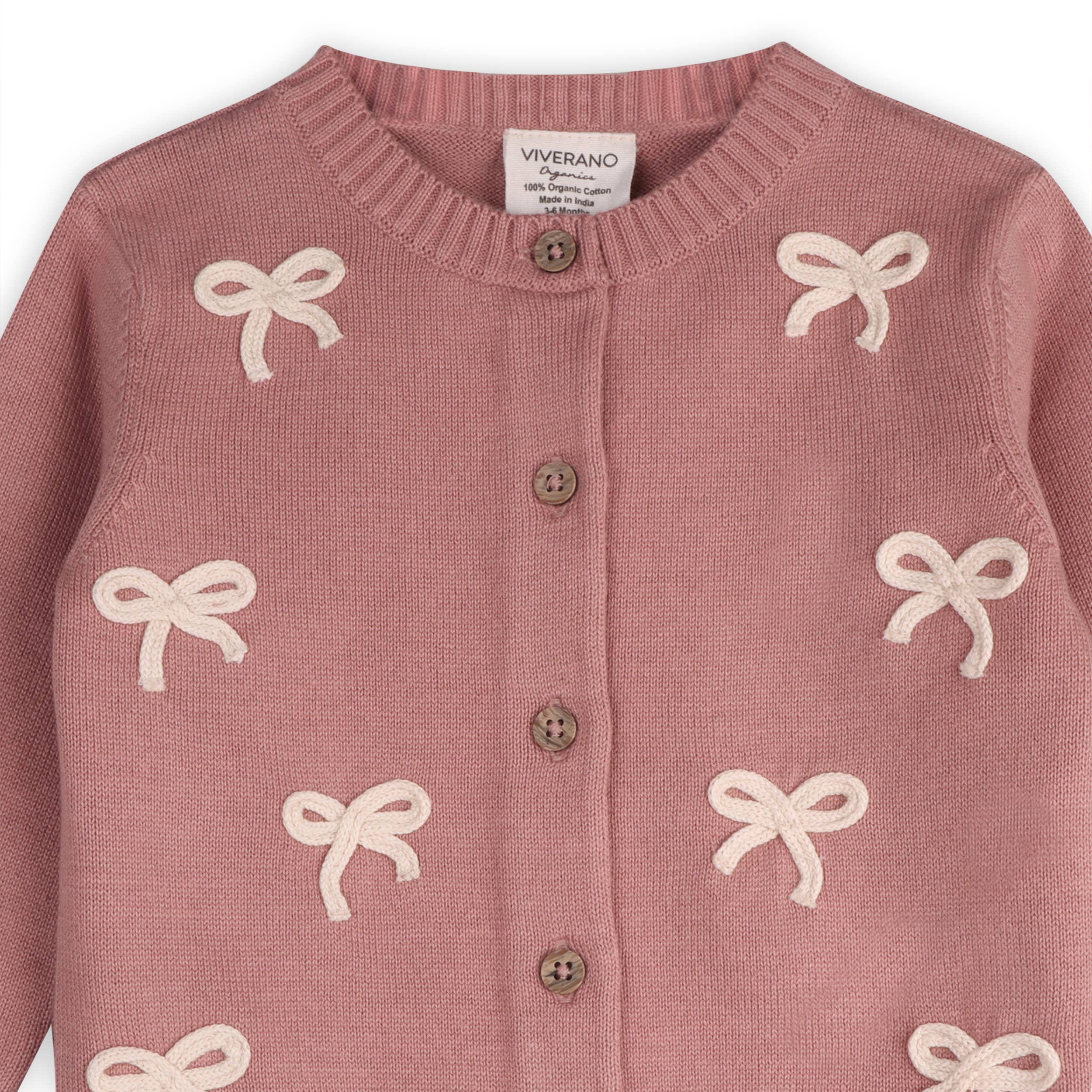 Zoe Bow Sweater Knit Baby Button Cardigan (Organic)