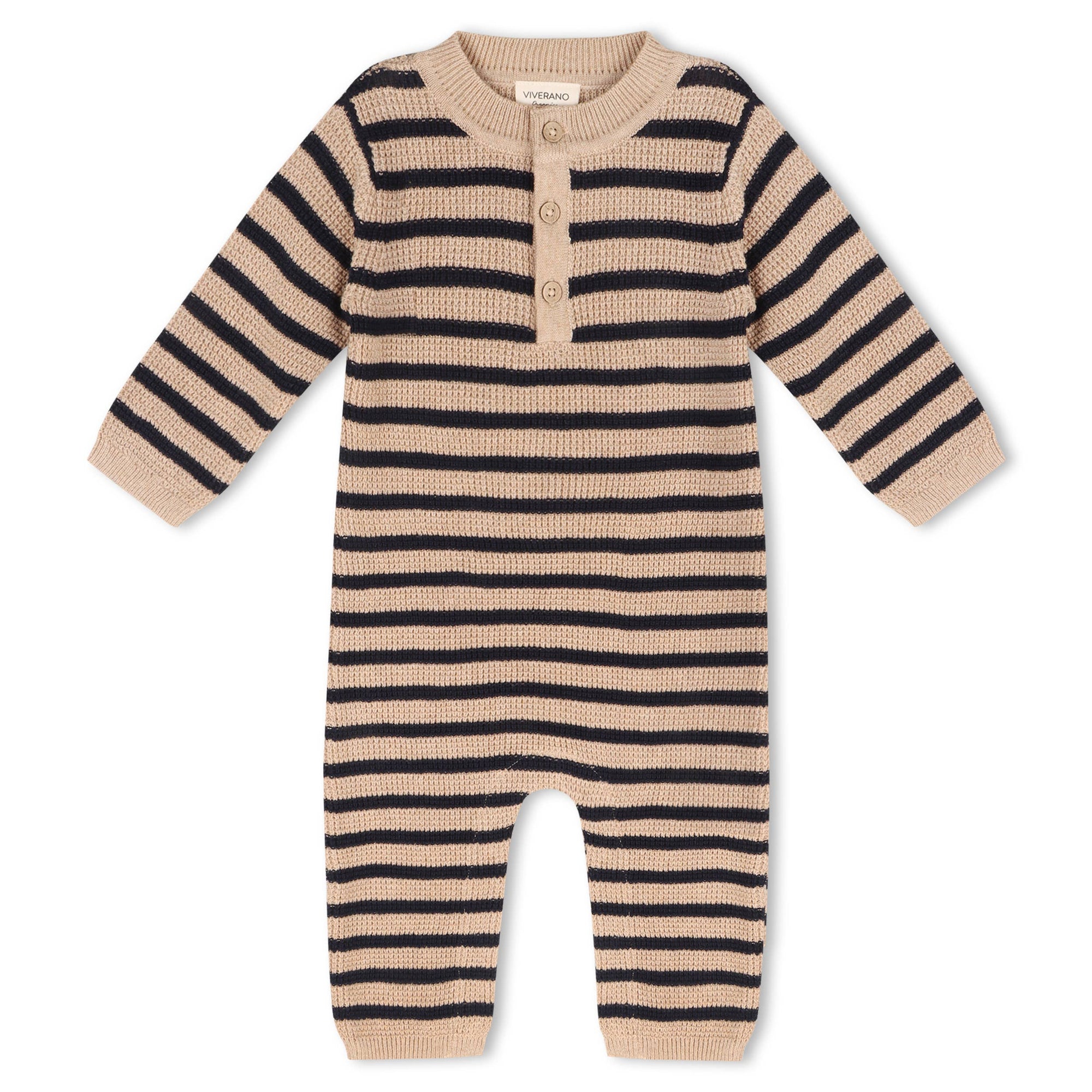 ORGANIC Navy Stripe Chunky Sweater Knit Baby Jumpsuit