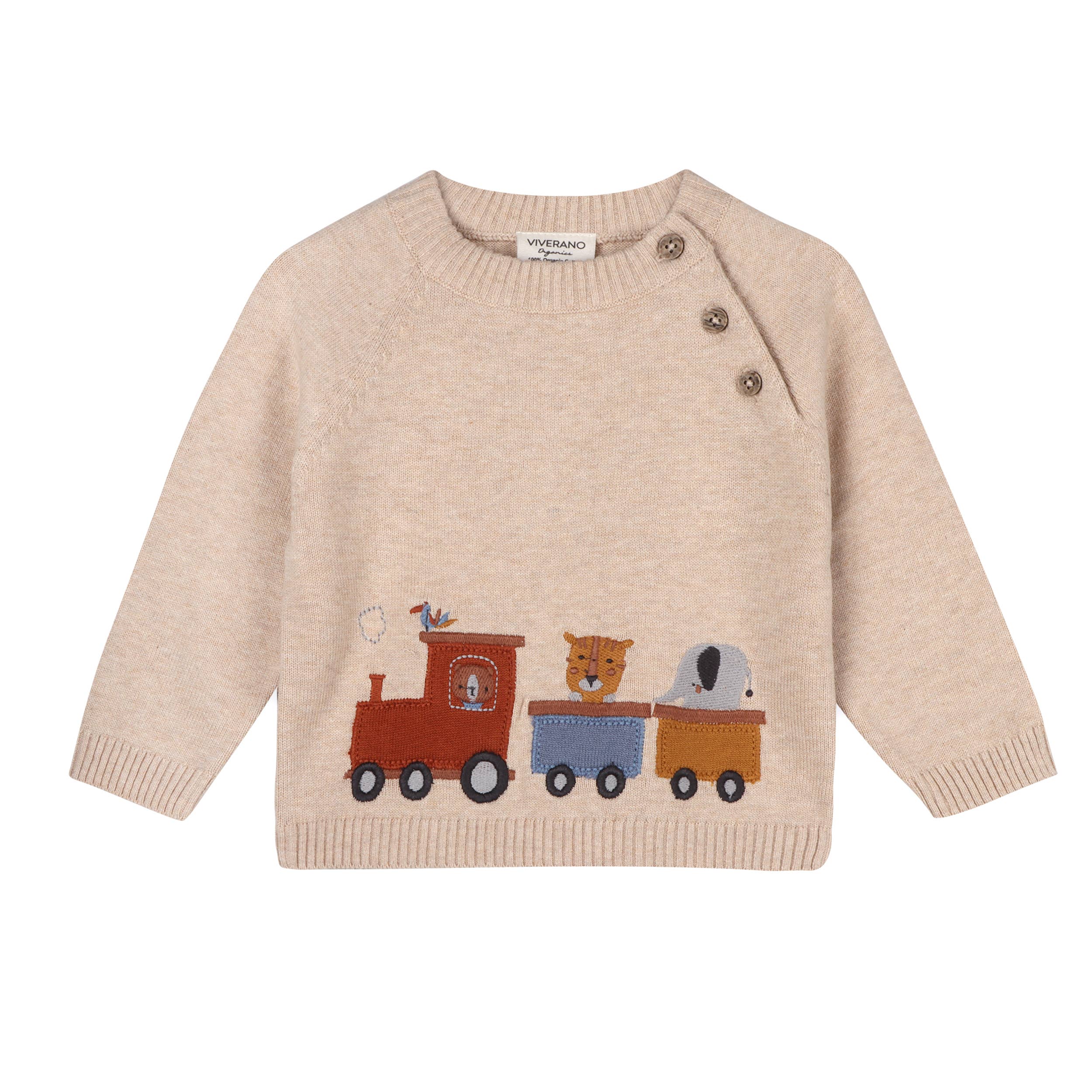Animal Train Applique Sweater Knit Baby Pullover Organic
