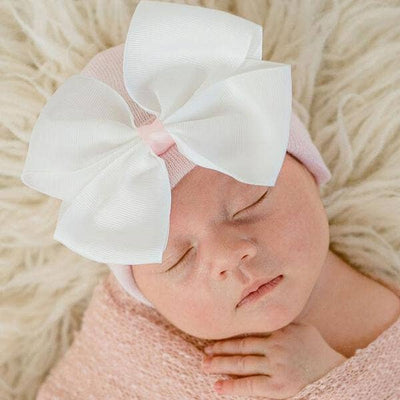 Hat White Bow with Pink Center