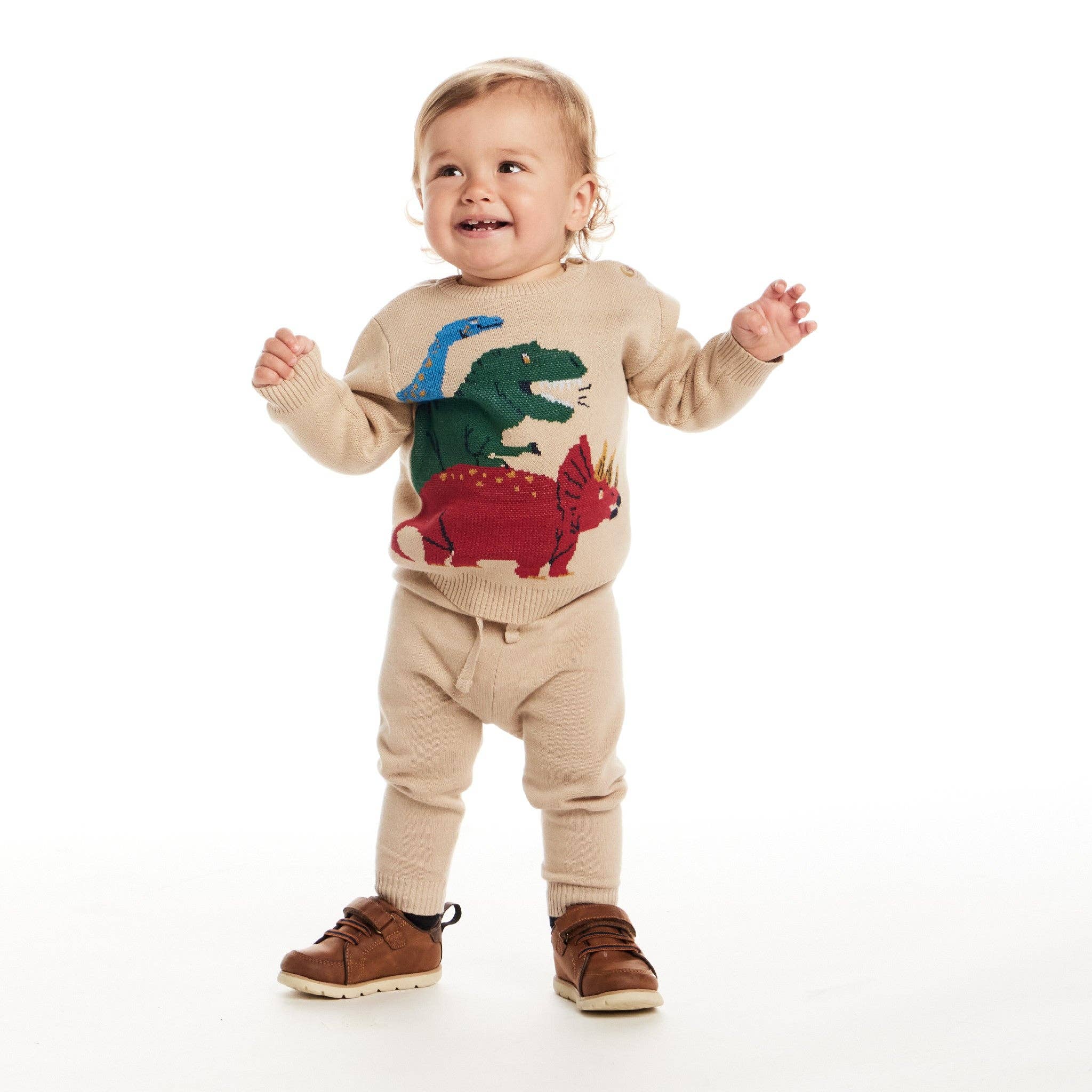 Infant Baby Sweater Set | Beige Dino