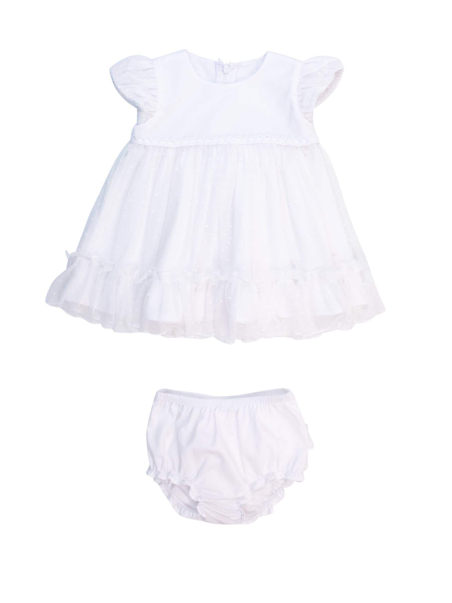 White Dotted Tulle Dress & RuffleButt Set