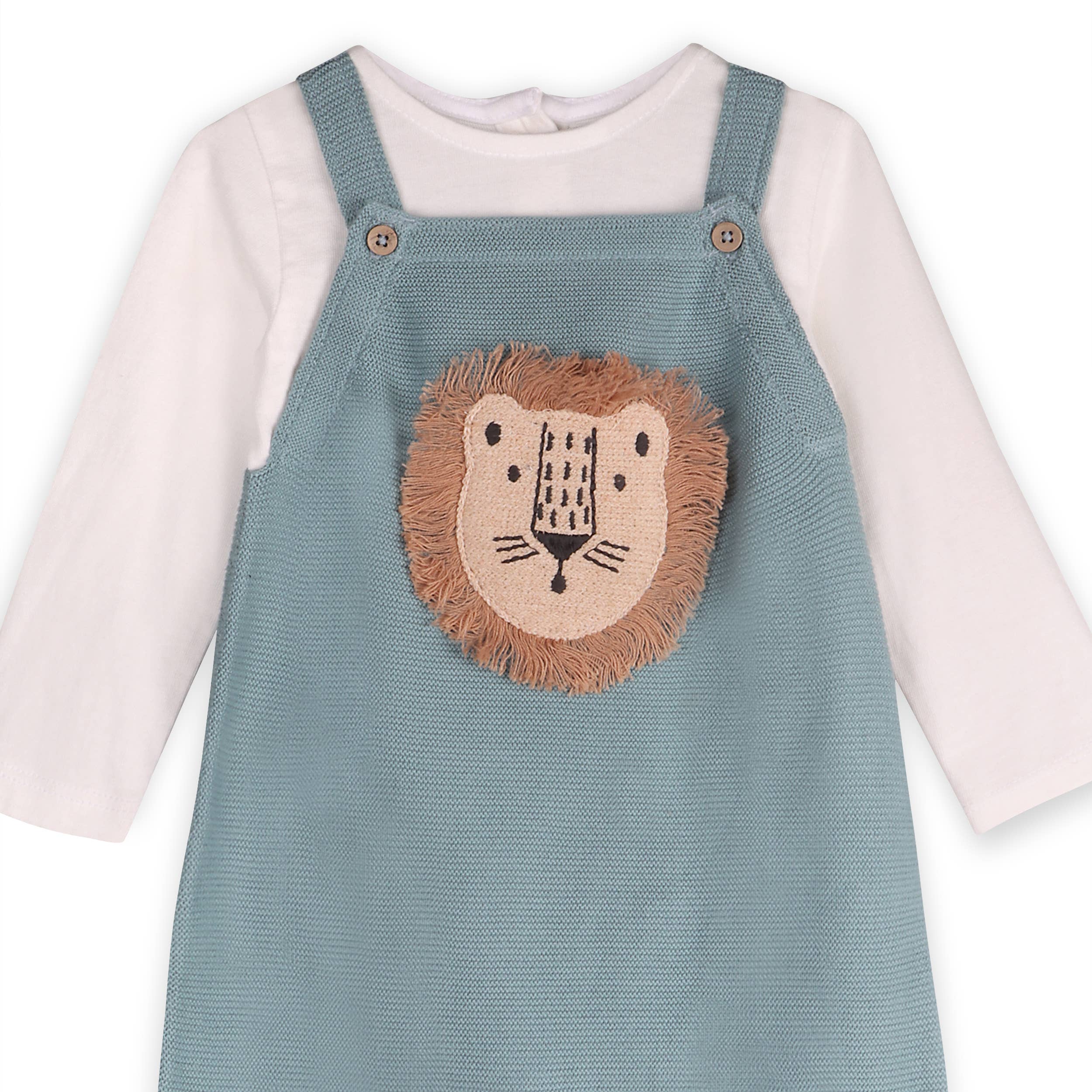 Lion Applique Sweater Knit Baby Overall Set (Organic Cotton)