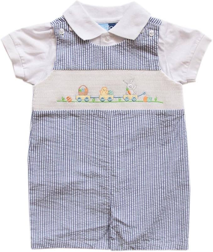 Good Lad Newborn/Infant Boys Two Piece Smocked Shortall Set