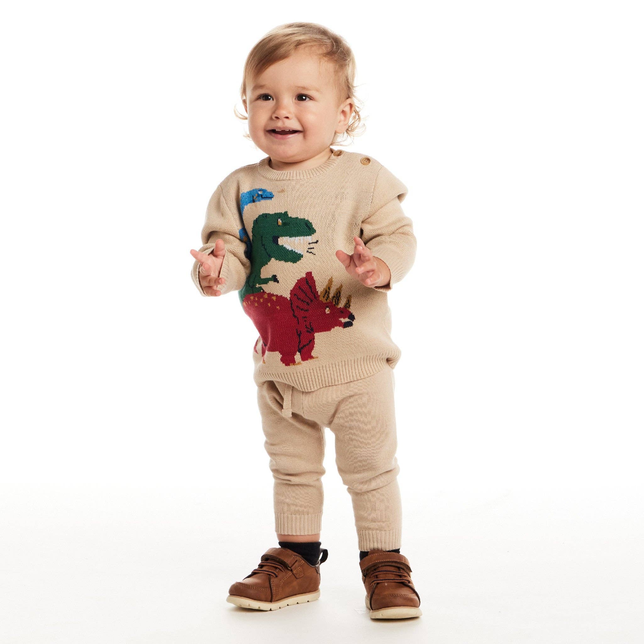 Infant Baby Sweater Set | Beige Dino