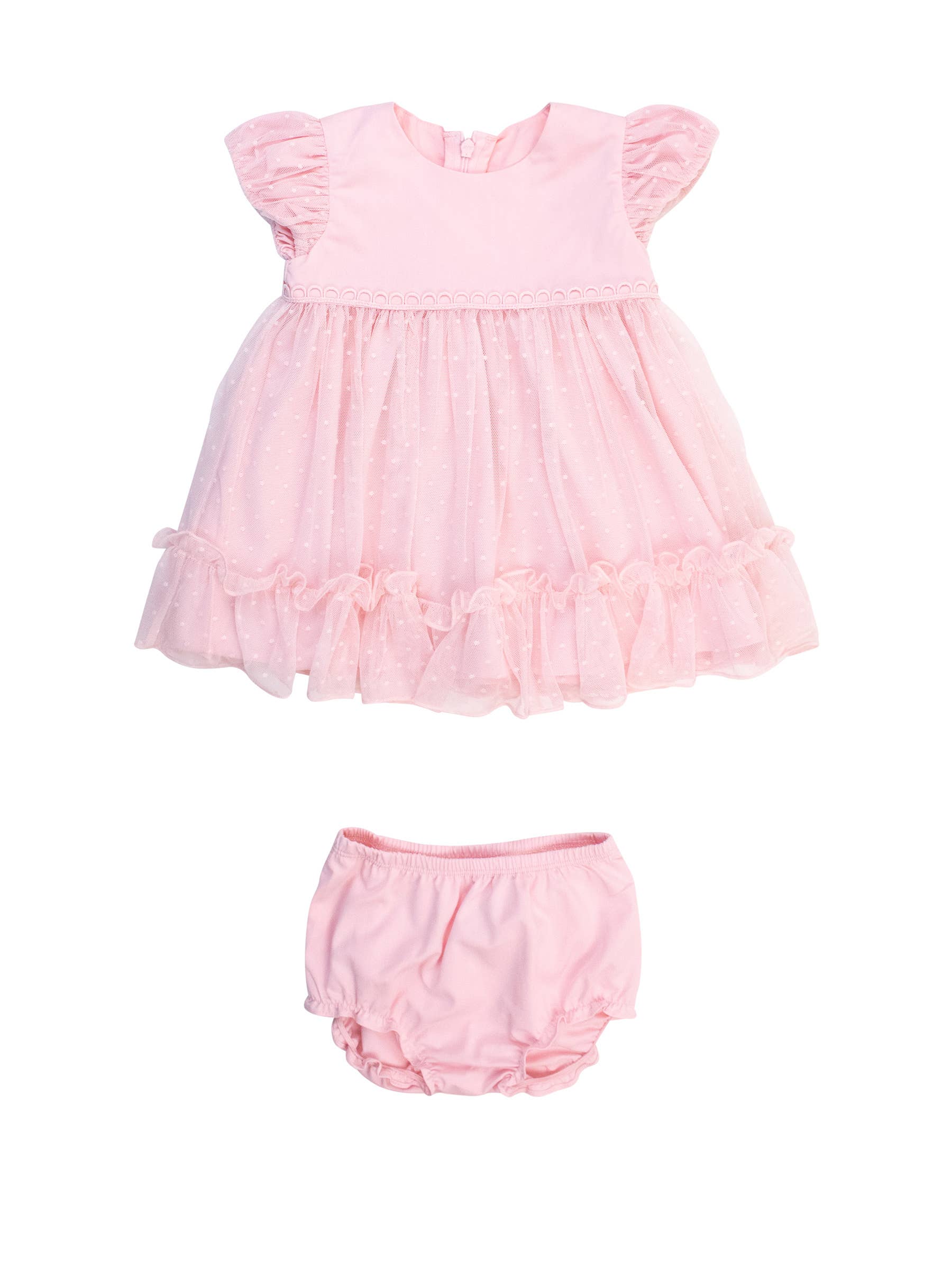 Pink Dotted Tulle Dress & RuffleButt Set