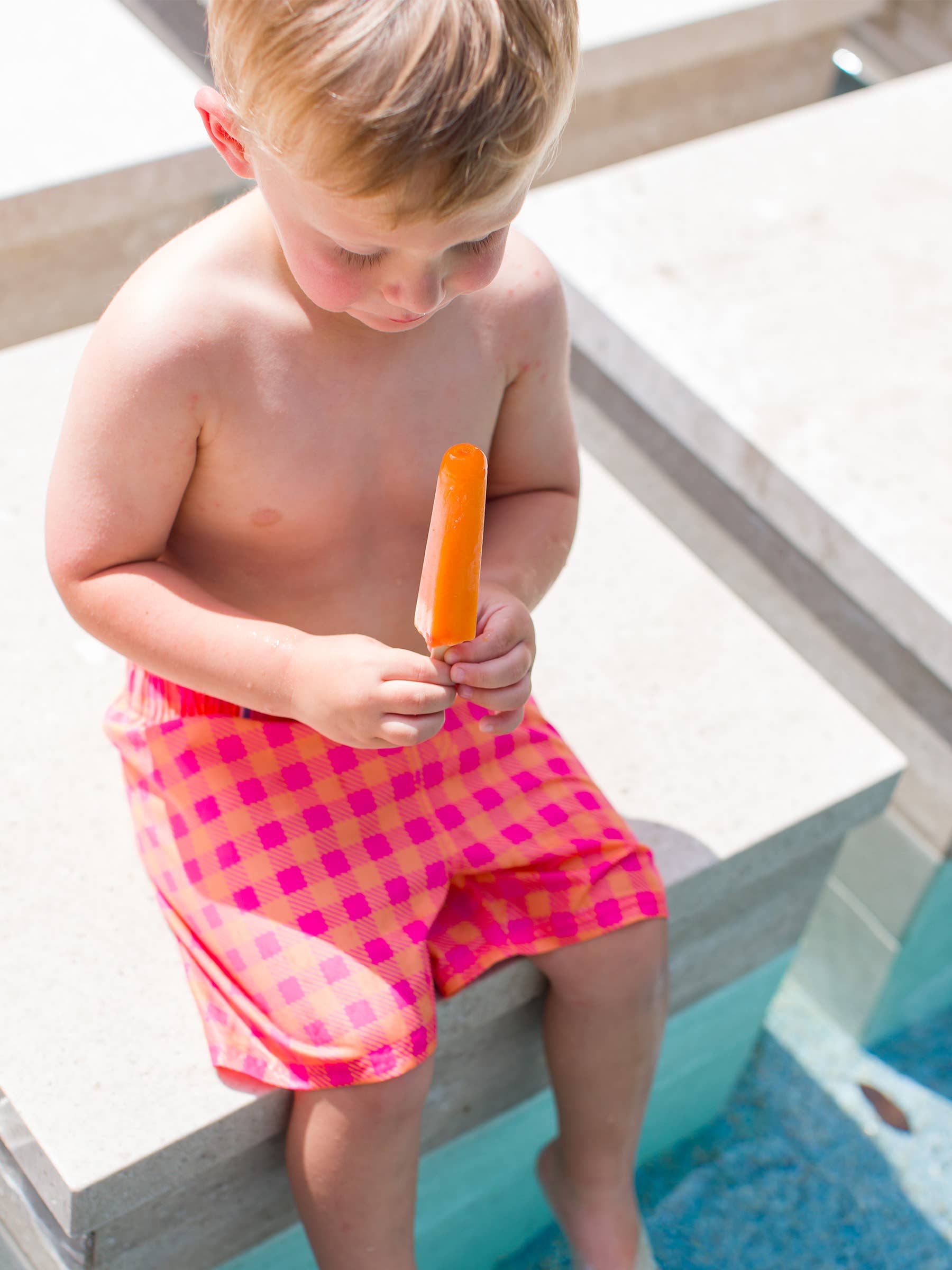 Boys Sunset Sorbet Gingham Swim Trunks