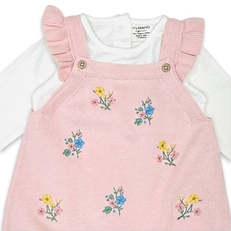 Organic Floral Embroidered Tunic Baby Knit Dress Set