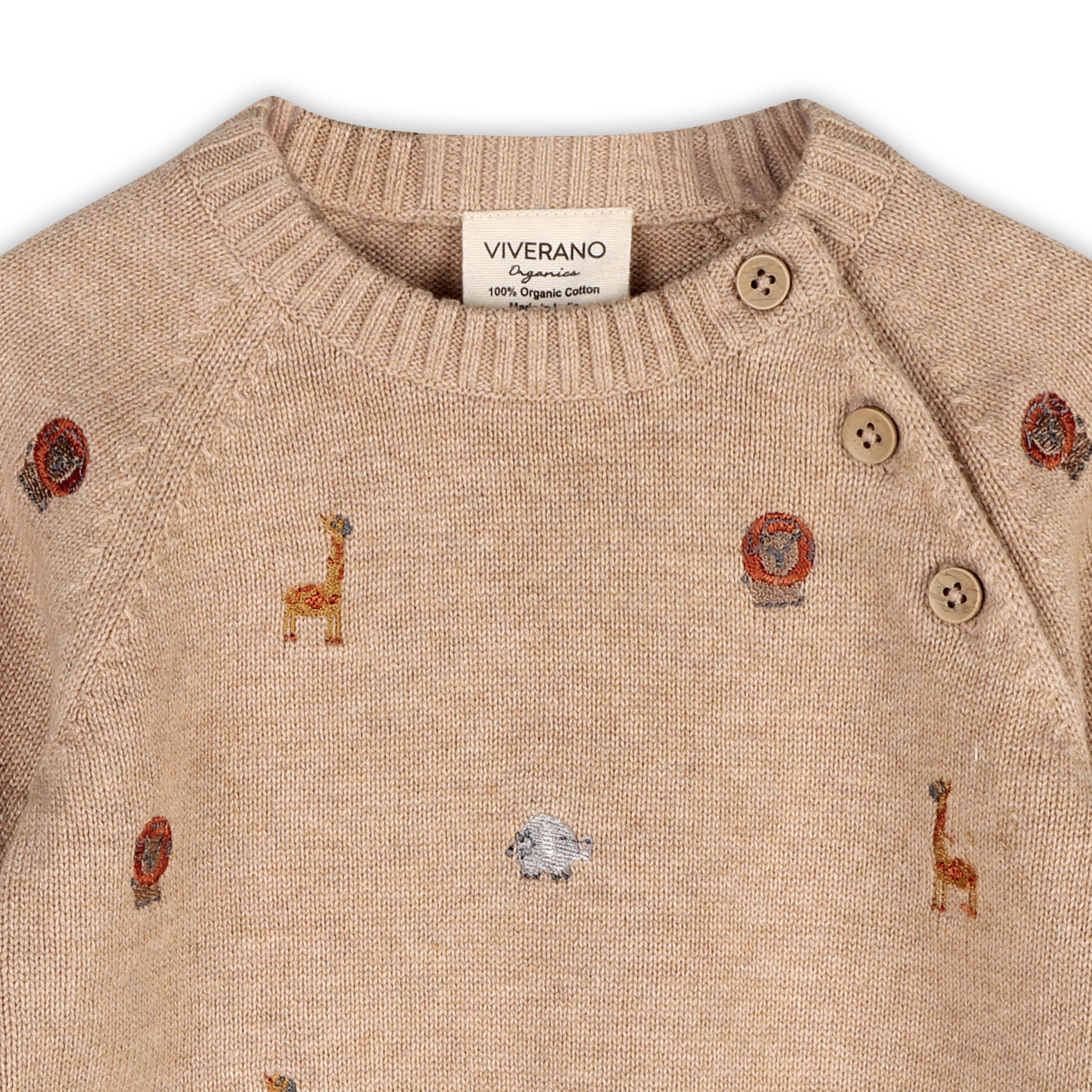 Organic Mini Safari Animal Embroidered Raglan Baby Pullover