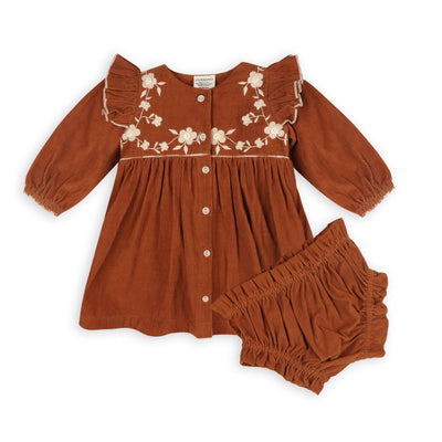 Organic Floral Embroidered Corduroy Baby Dress & Bloomer