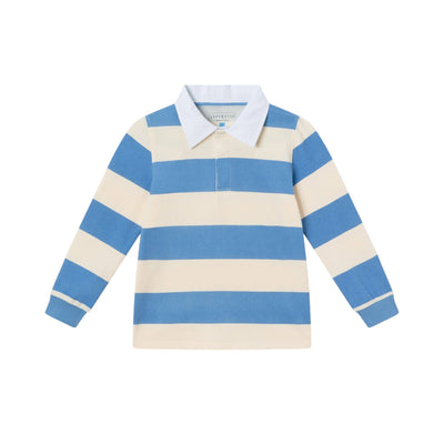 Kids Rugby Shirt & Pique Pant Set | Blue Cream Striped