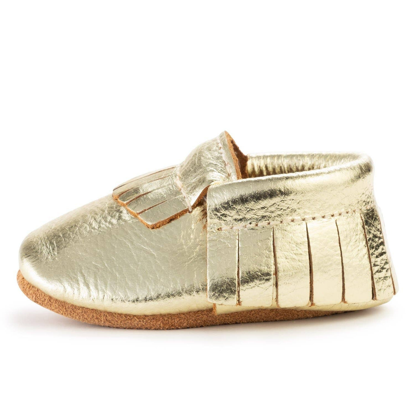 Gold Genuine Leather Baby Moccasins - House of LooLous