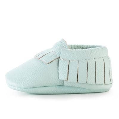 Seafoam Green Genuine Leather Baby Moccasins - House of LooLous
