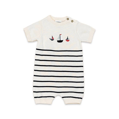 Sailboat Embroidered Knit Short Baby Romper (Organic Cotton)
