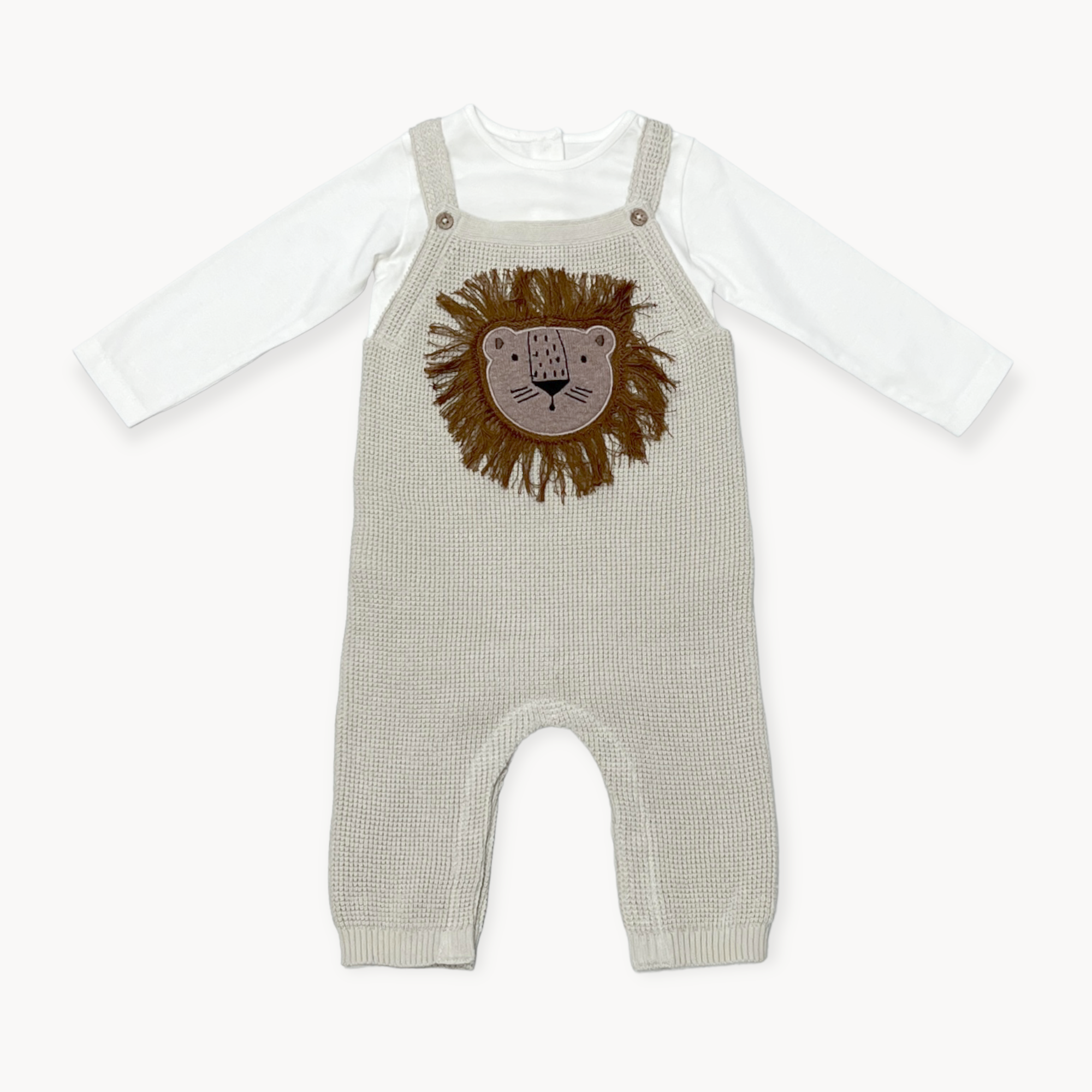 Lion Applique Baby Overall Knit Set (Organic Cotton)