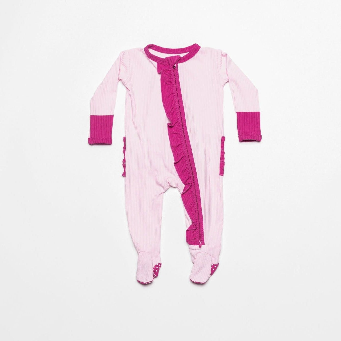 Dream in Pink Ribbed Zippered Footie