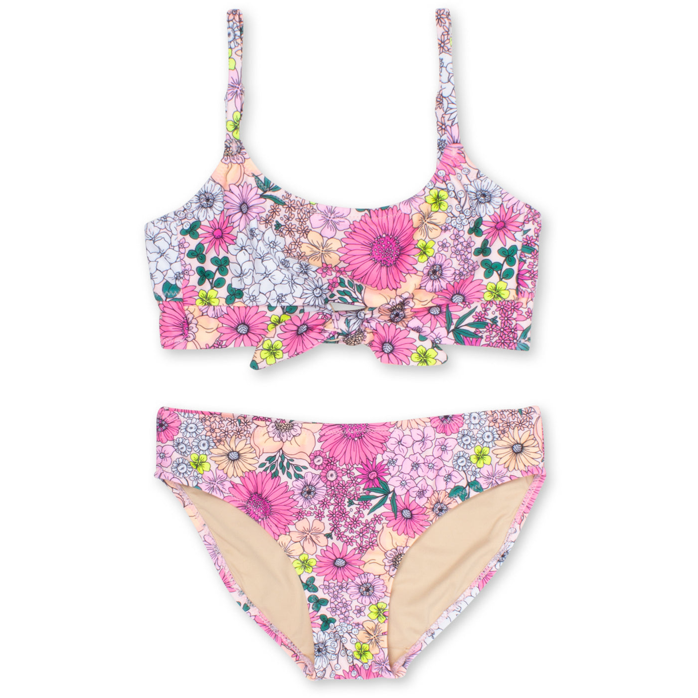 Two Piece Bikini w/Bow | Mod Floral Pink - House of LooLous