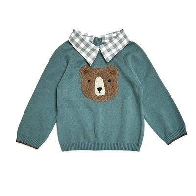 Bear Check Collar Pullover Baby Sweater (Organic Cotton)